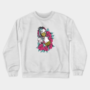 Tattoo Girl Roses Crewneck Sweatshirt